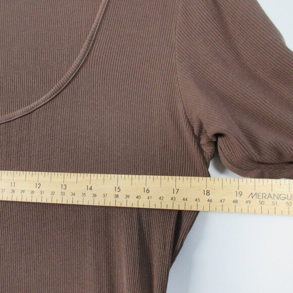 Skims Long Sleeve Maxi Dress 2X Brown Ribbed Modal Scoop Neck Soft Lounge 492 - Picture 12 of 14